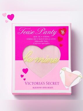 NWT Victoria Secret ‘Tease Panty’ V String Side Tie in Gift Box, Pink/Yellow, OS